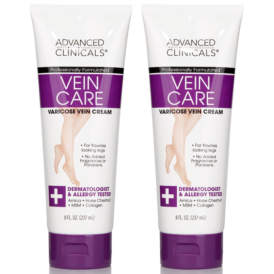 Advanced Clinicals Vein Care Cream bottle for leg relief and calm skin.