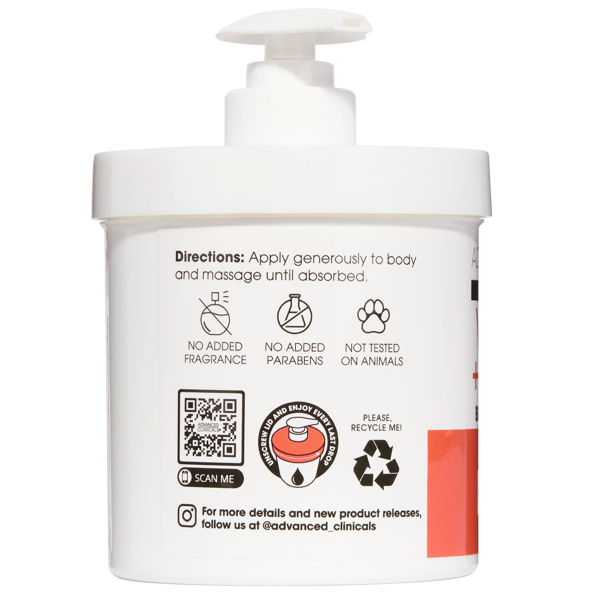 Advanced Clinicals Vitamin C Cream applied on skin improves hydration and brightness.