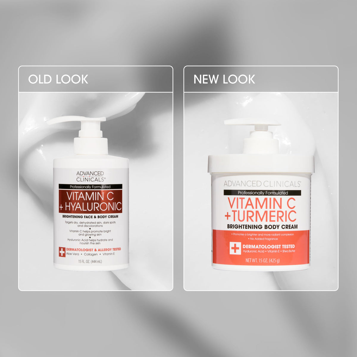 Advanced Clinicals Vitamin C Cream texture closeup highlighting a creamy hydrating formula.