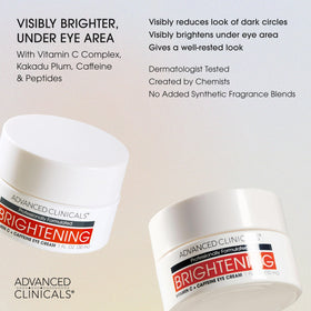 Advanced Clinicals Vitamin C Eye Cream application demonstrates daytime use for brightened under-eye area.