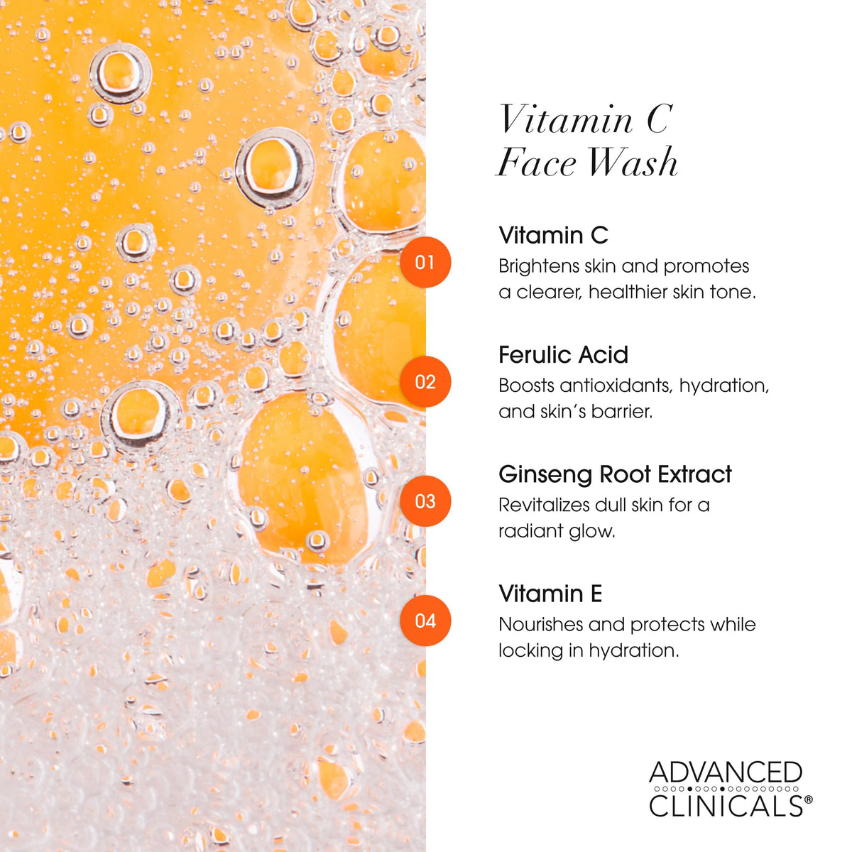 Advanced Clinicals vitamin C gel cleanser with aloe vera and ferulic acid refreshes skin.