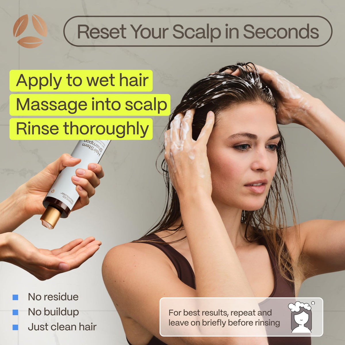 Hairstem Peptide Shampoo cap closeup indicating easy daily usage