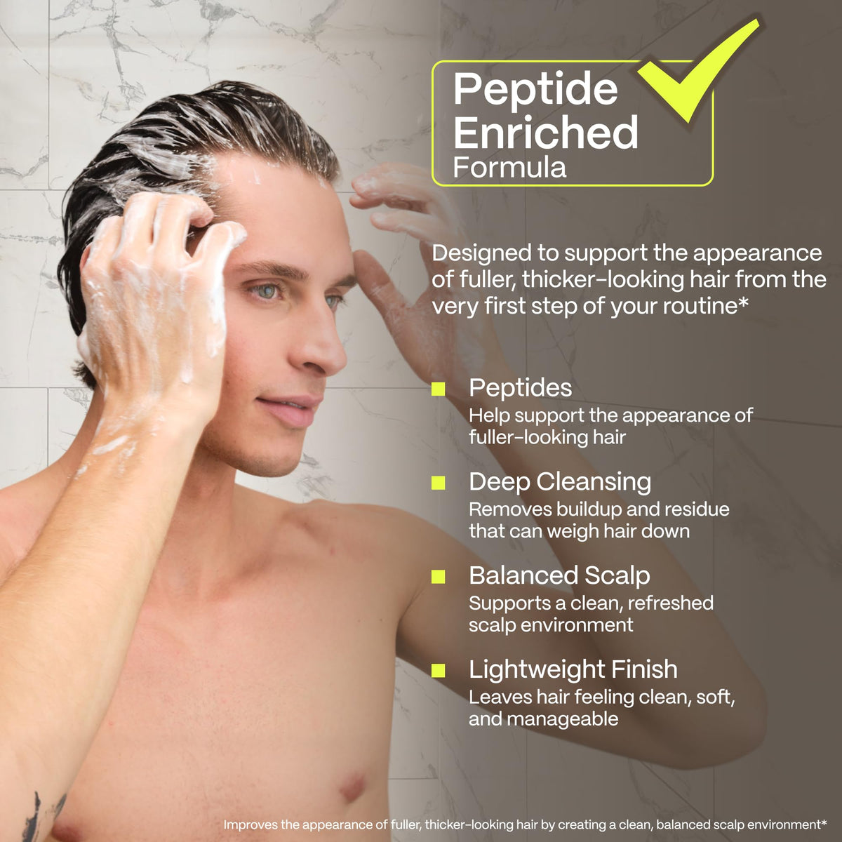 Hairstem Peptide Shampoo tea tree oil closeup highlighting scalp clarification
