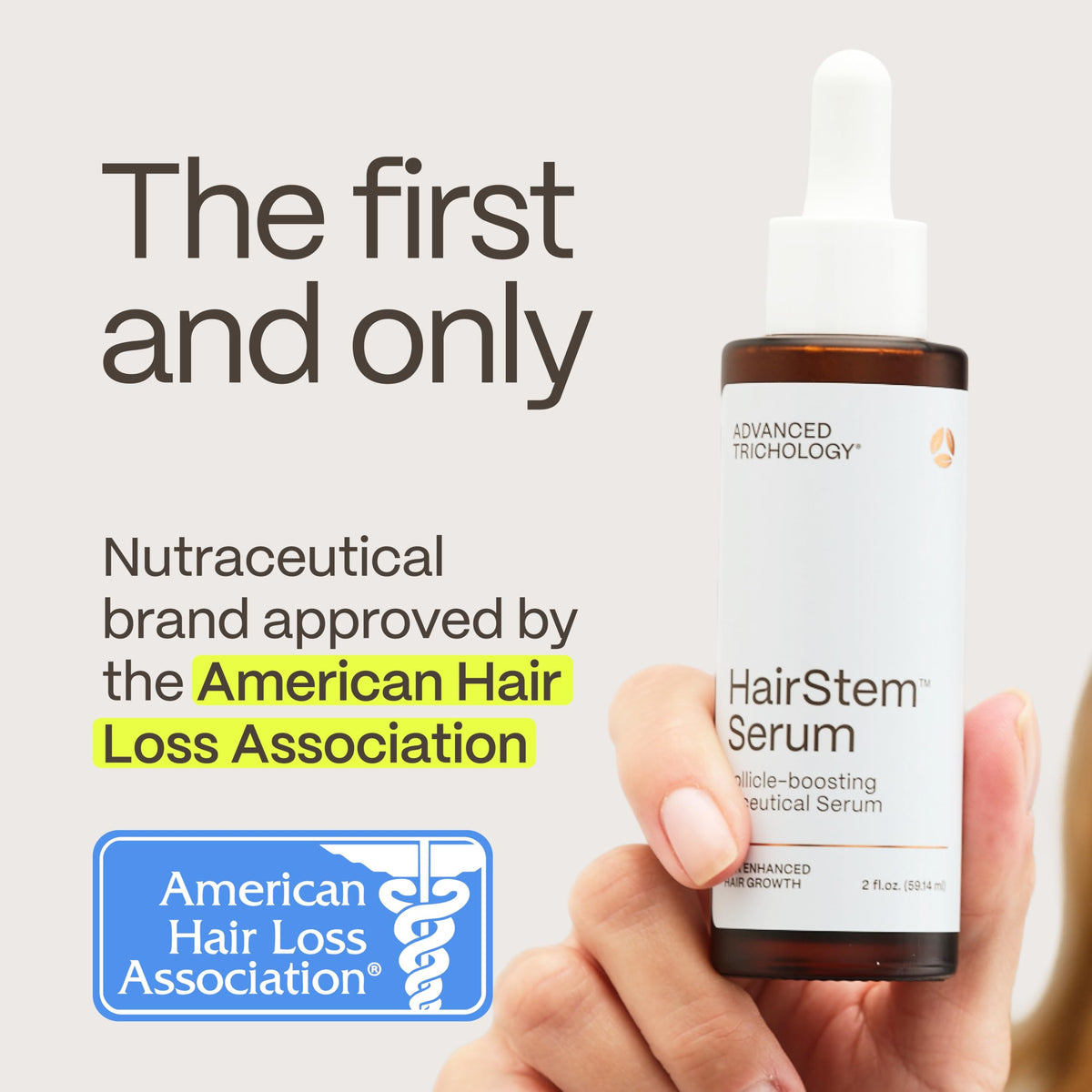 HairStem serum dropper in use demonstrates targeted scalp nutrient delivery.
