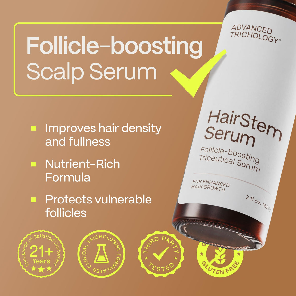 Advanced Trichology HairStem ingredients blend with rosemary and green tea for scalp nourishment.