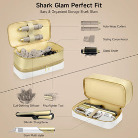 Open double-layer storage of Adworte case displaying organized compartments for Shark tools