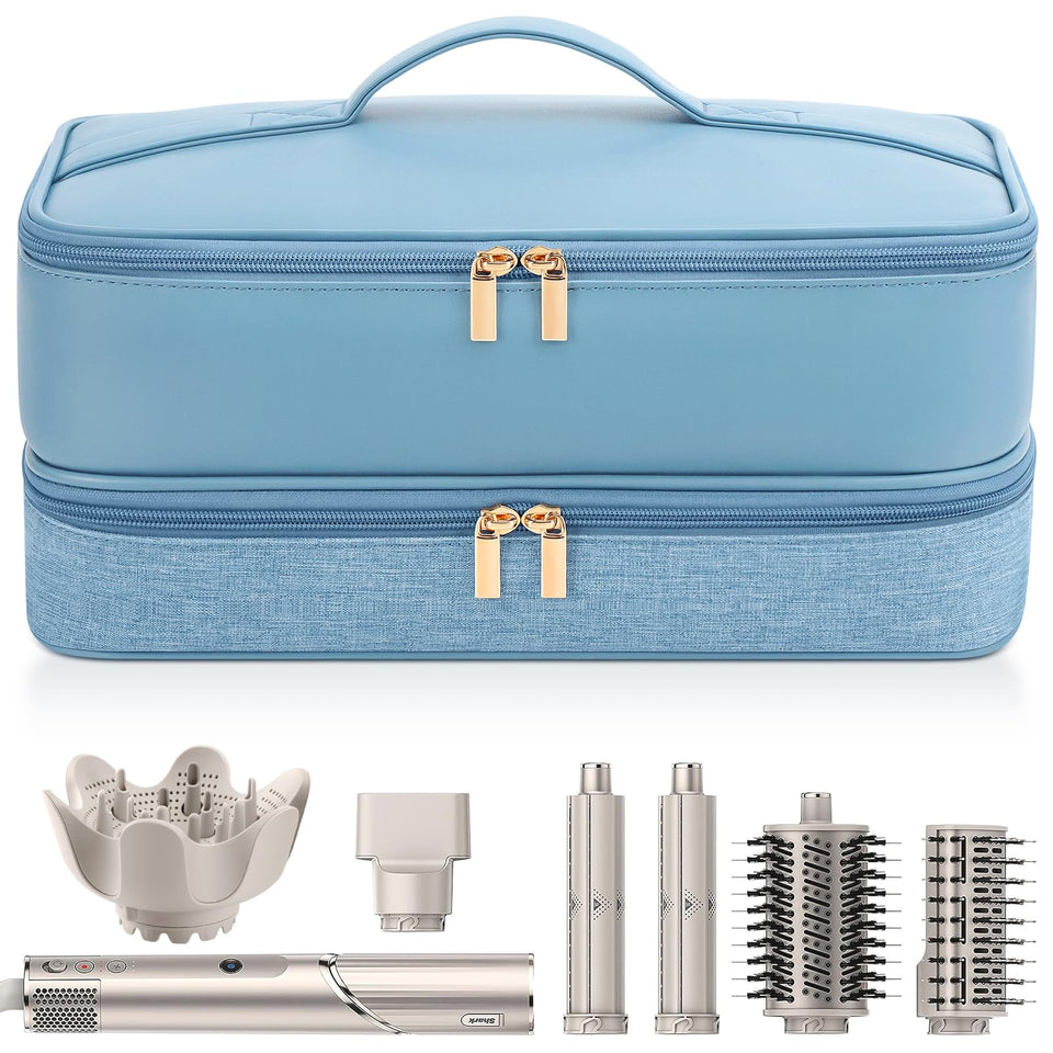 Adworte travel case misty blue outer view with protective fabric shell for safe travel.