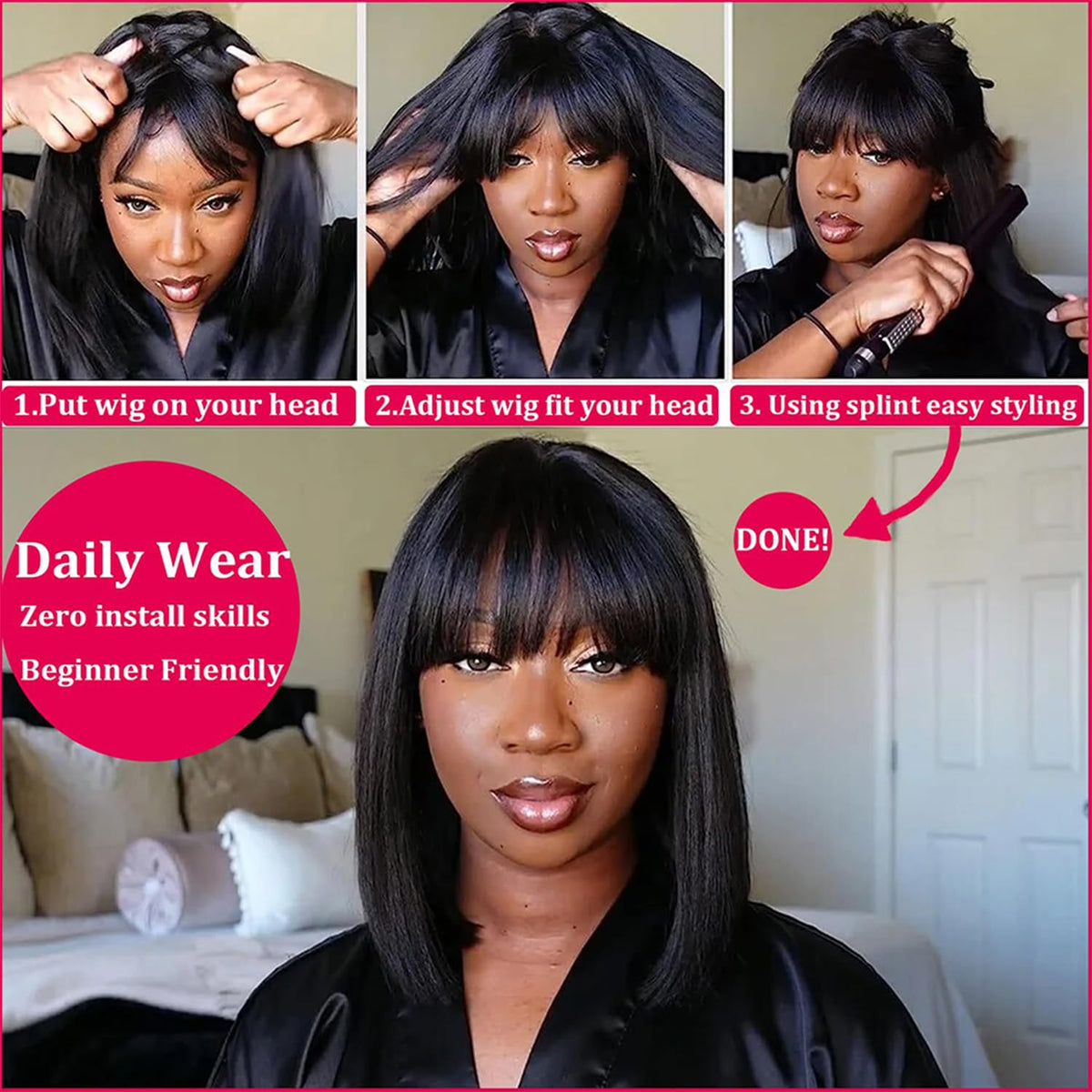 Adyutrlia glueless closure wig for quick, secure wear.