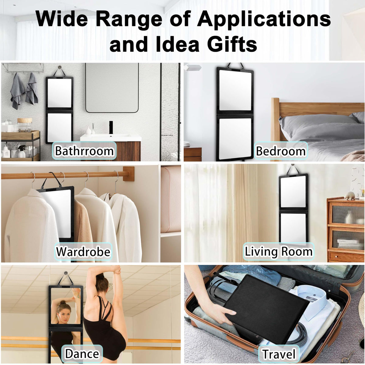 Adzyz compact folded mirror measuring 16 by 13 inches