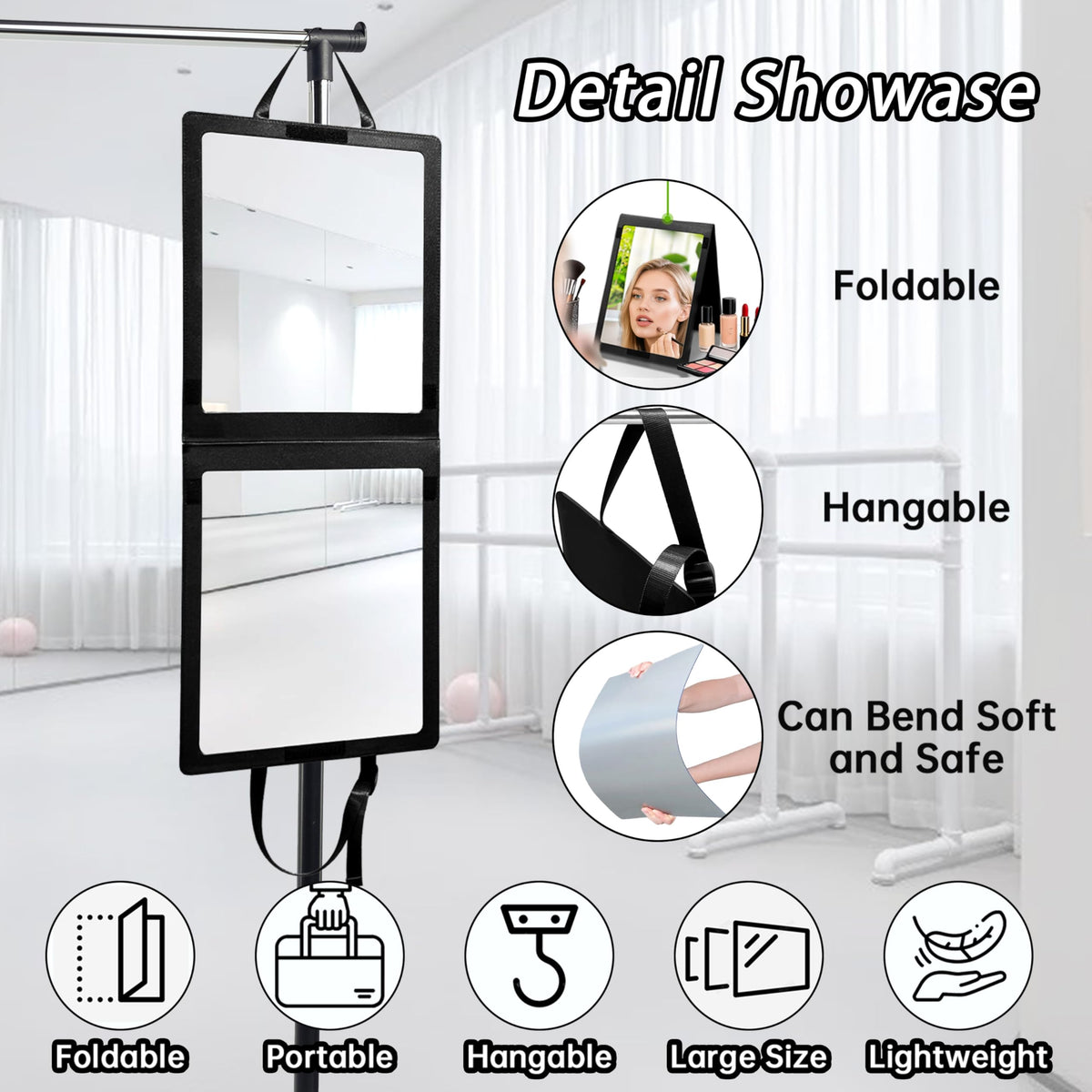 Adzyz mirror shown hanging on a door for versatile camping setup