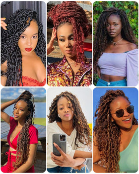 Aeagoo Goddess Locs black to light auburn color, versatile shade for day-to-night looks.