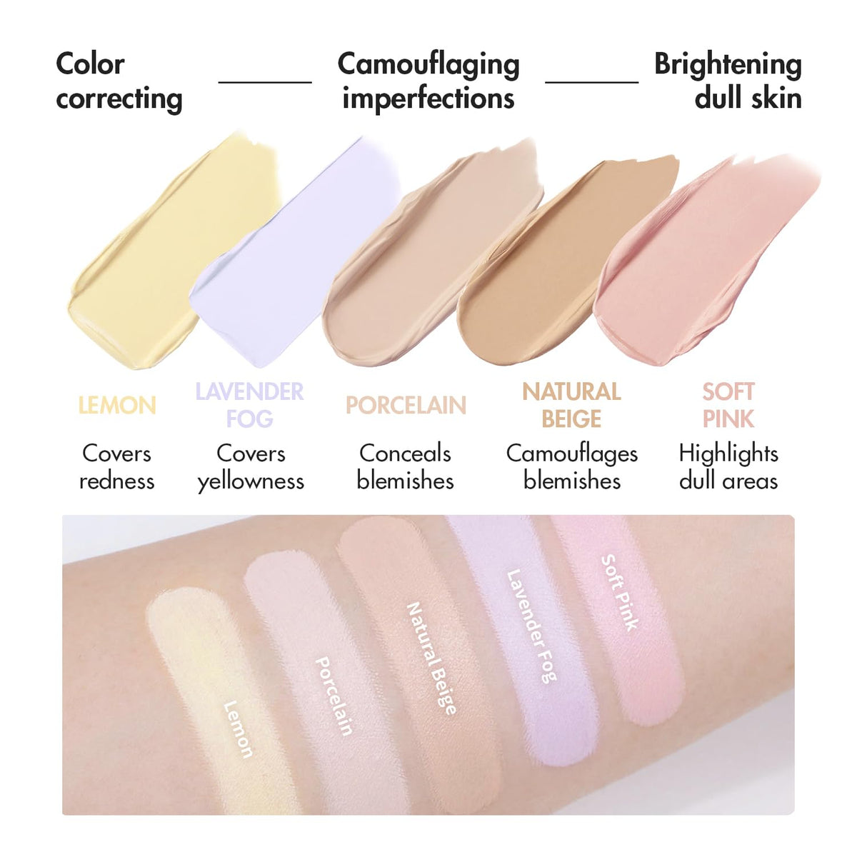 AEKYUNGLUNA LUNA Conceal Palette color swatch strip helps choose the perfect match.