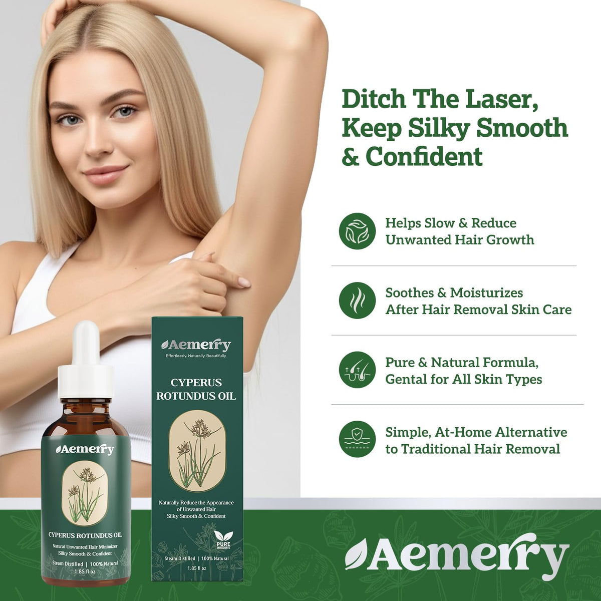 Close-up of Aemerry Cyperus Rotundus Oil soothing skin post-removal.