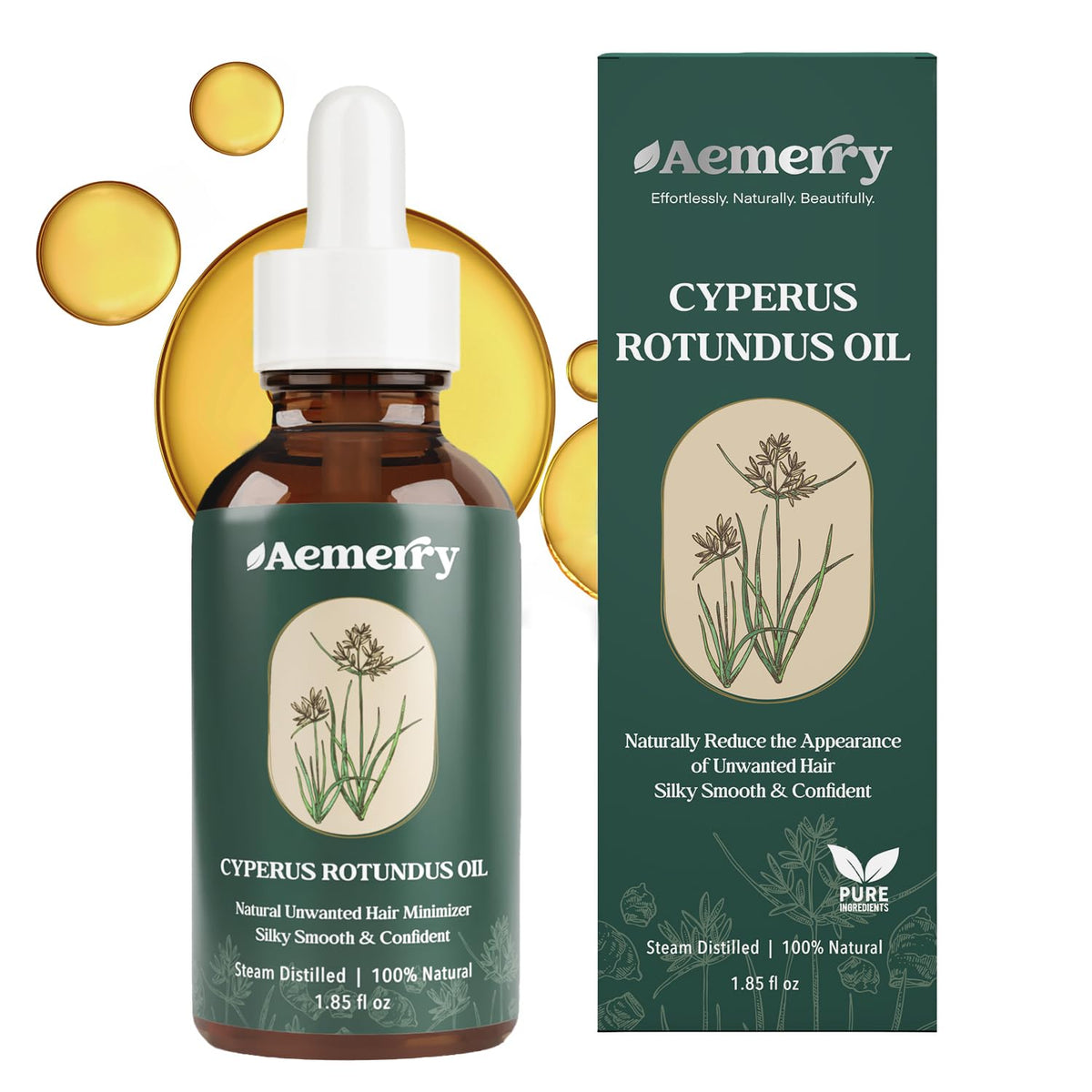 Aemerry Cyperus Rotundus Oil bottle front for natural skin care after hair removal.