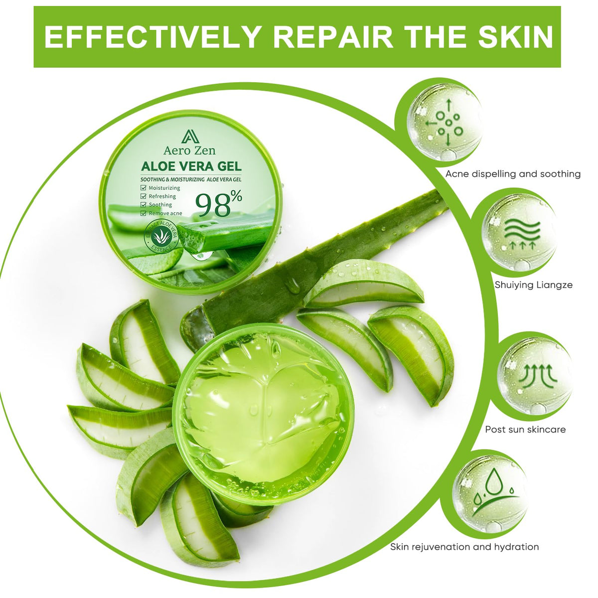 Aero Zen Pure Aloe Gel front label conveys purity and multiuse potential.