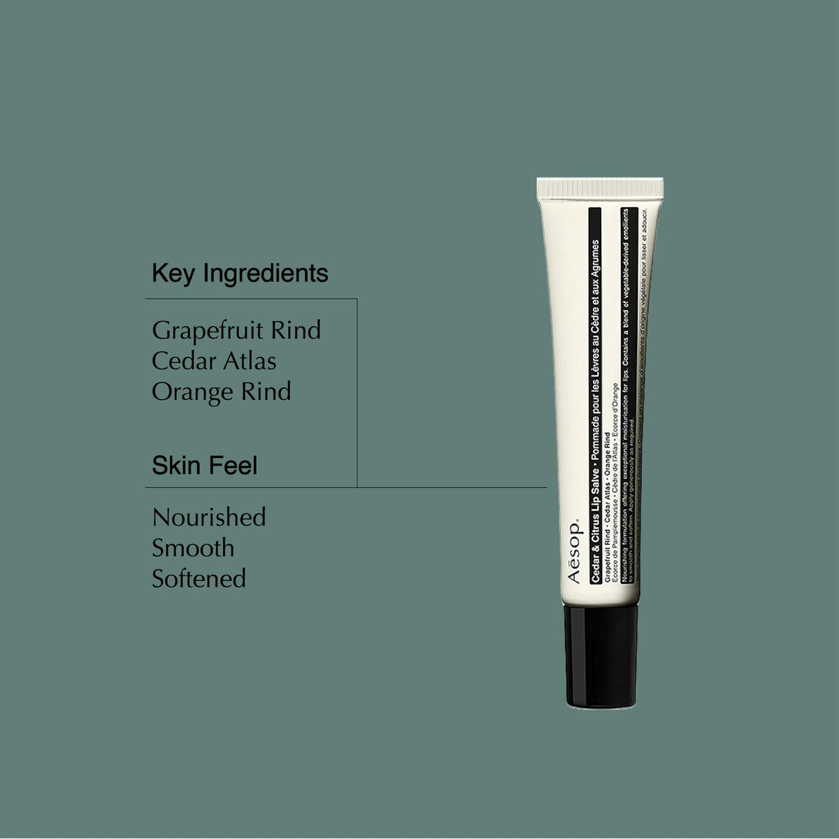 Aesop Cedar and Citrus Lip Balm silky oil-gel texture adds subtle shine