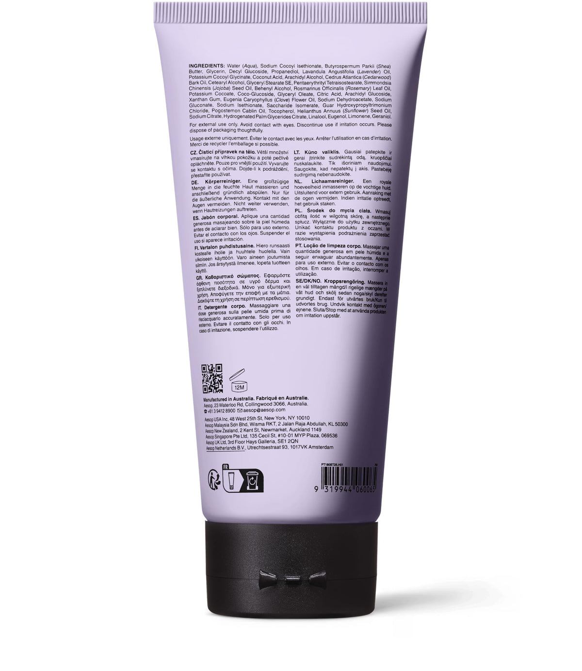 Aesop Eleos packaging highlighting 97% recycled plastics in the bottle.