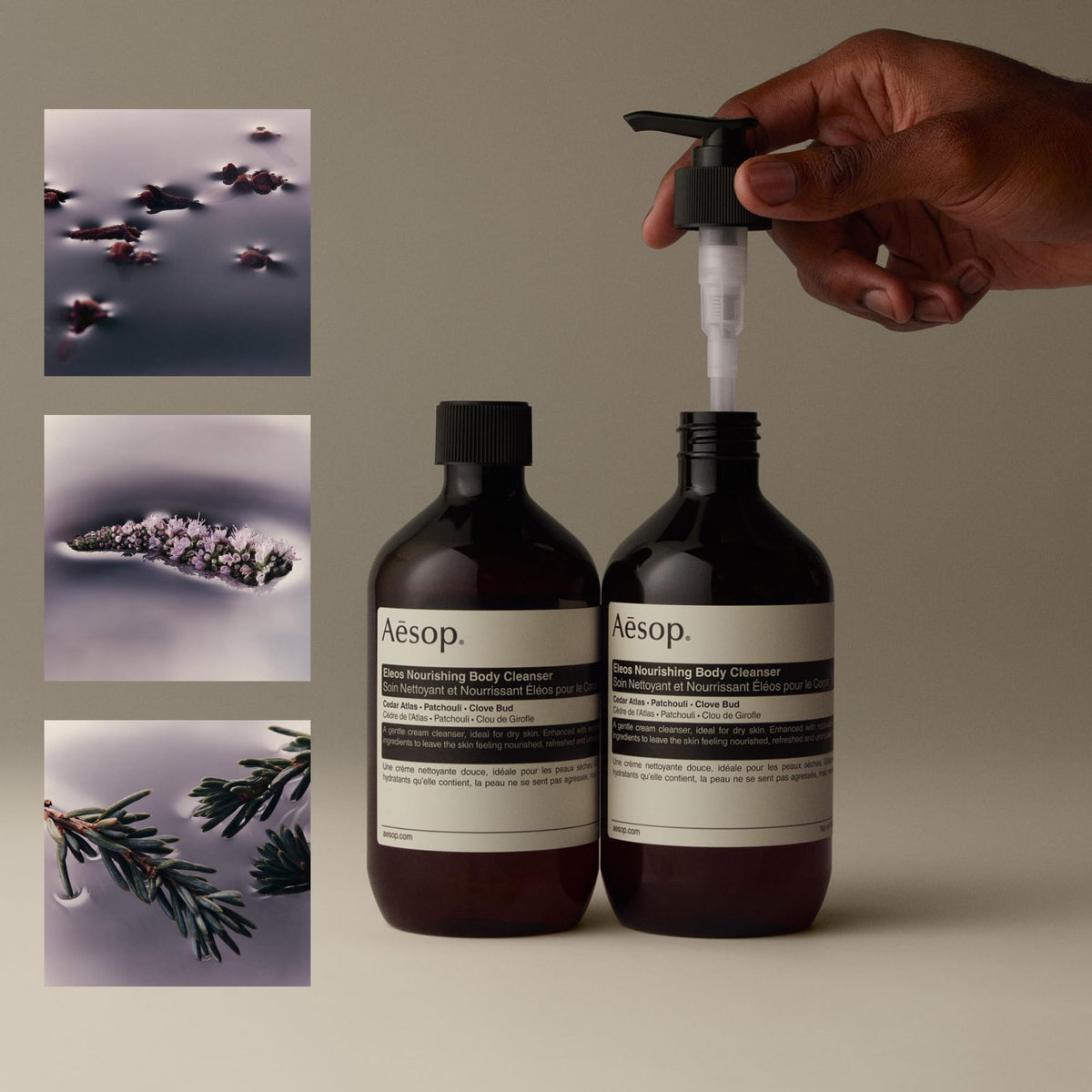 Aesop Eleos refill bottle on shelf highlighting eco-friendly packaging