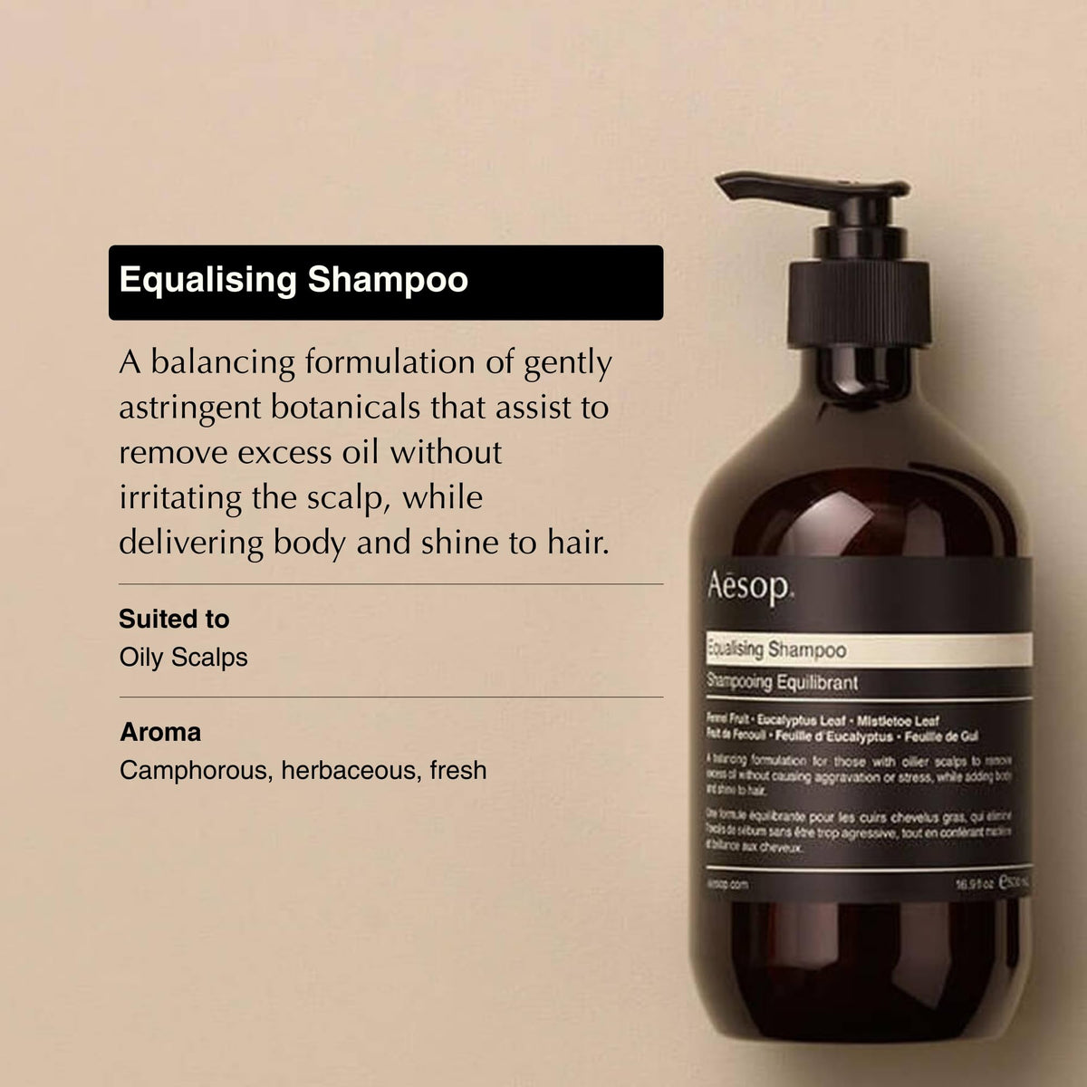 Aesop Equalising Shampoo in use refreshing oily scalp with balance