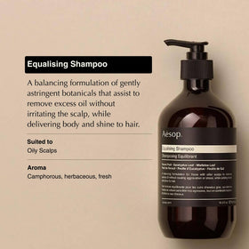 Aesop Equalising Shampoo in use refreshing oily scalp with balance