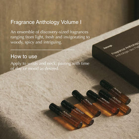 Aesop Volume I mini 2ml bottles styled for portable fragrance testing