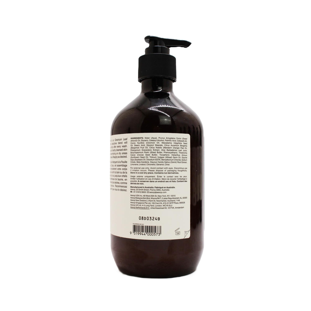 Aesop Geranium Leaf Body Balm bottle with recycled plastics claim