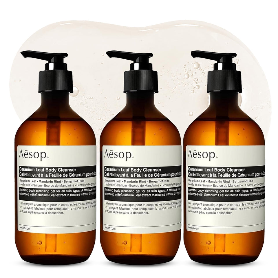Aesop Geranium Leaf Body Cleanser bottle for daily gentle cleansing