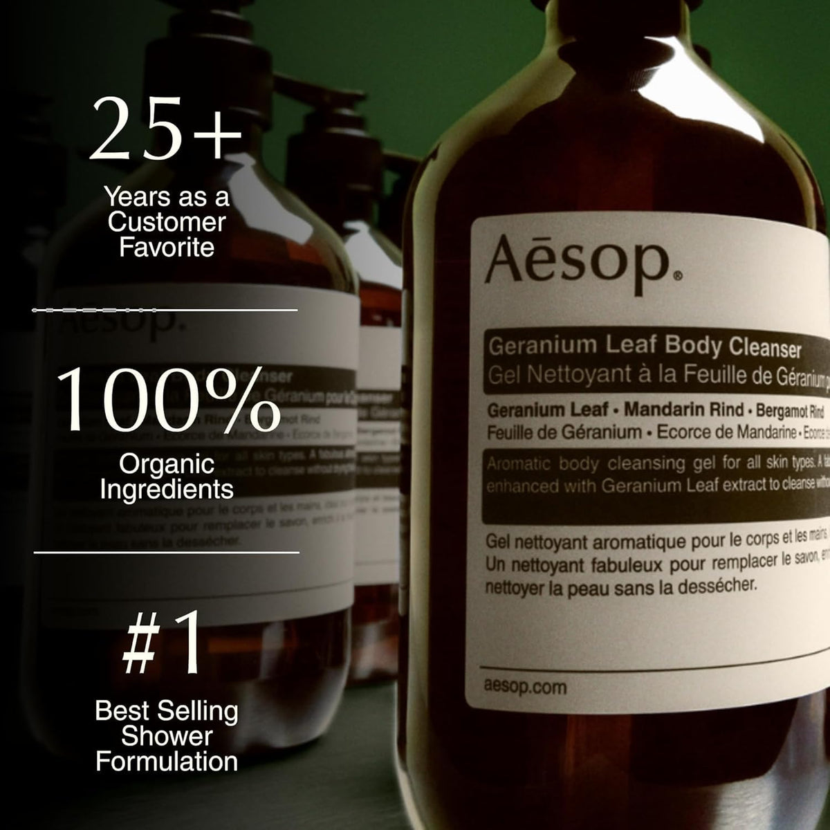 Aesop Geranium Leaf Body Cleanser aroma from geranium mandarin bergamot