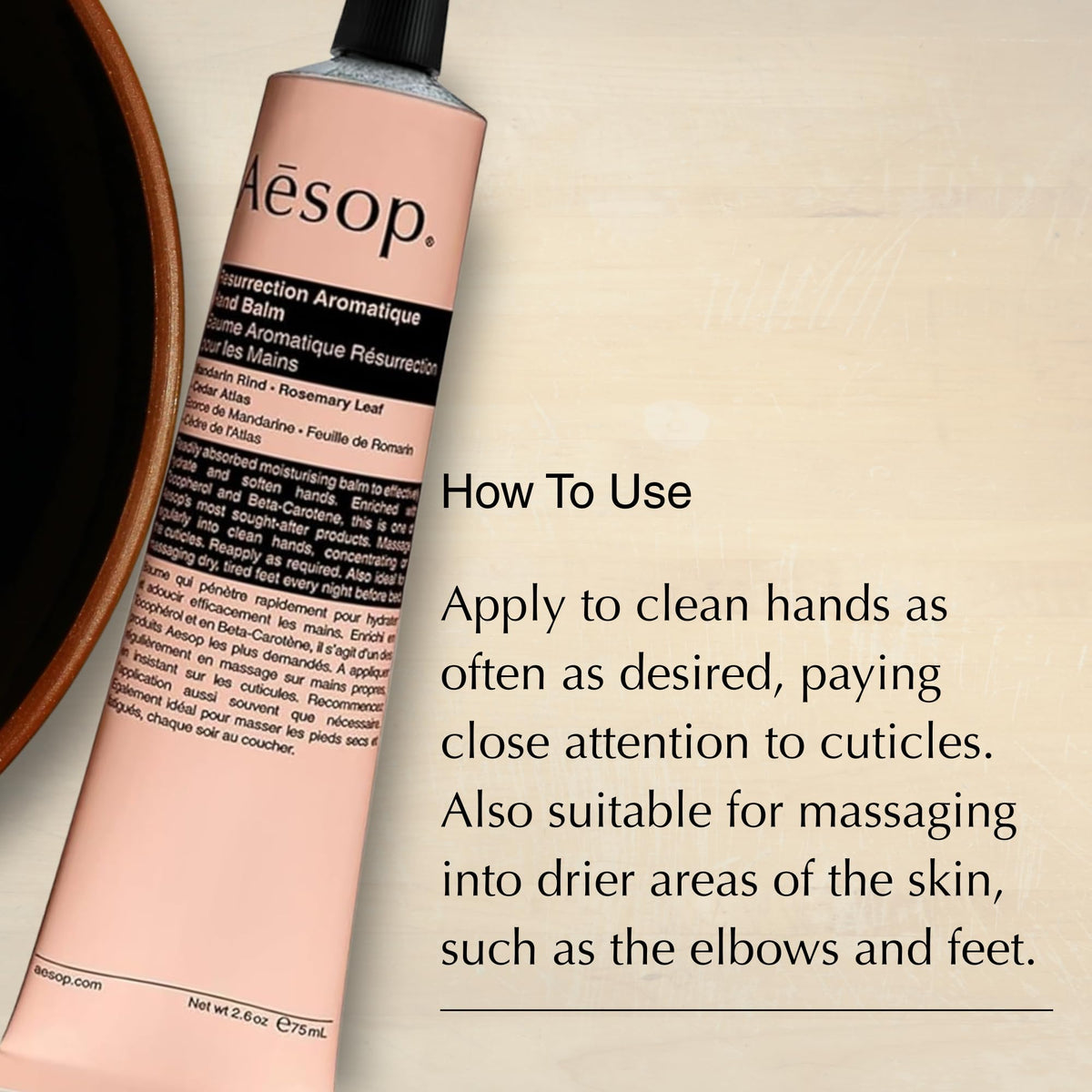 Gift-ready Aesop hand balm set on decorative surface for thoughtful gifting.