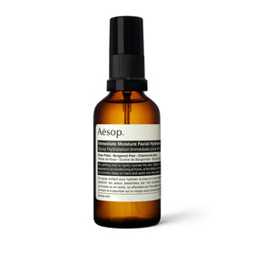 Aesop Immediate Moisture Hydrosol bottle with rose petal for a refreshing skin boost.