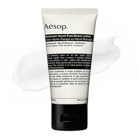 Aesop Moroccan Neroli Post Shave Lotion bottle, offering calming hydration after shaving.