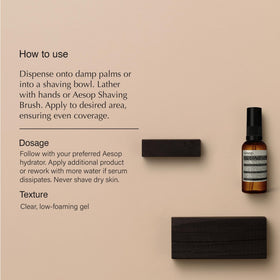 Aesop Moroccan Neroli Shaving Serum lather demonstrates slip for a razor-close shave.