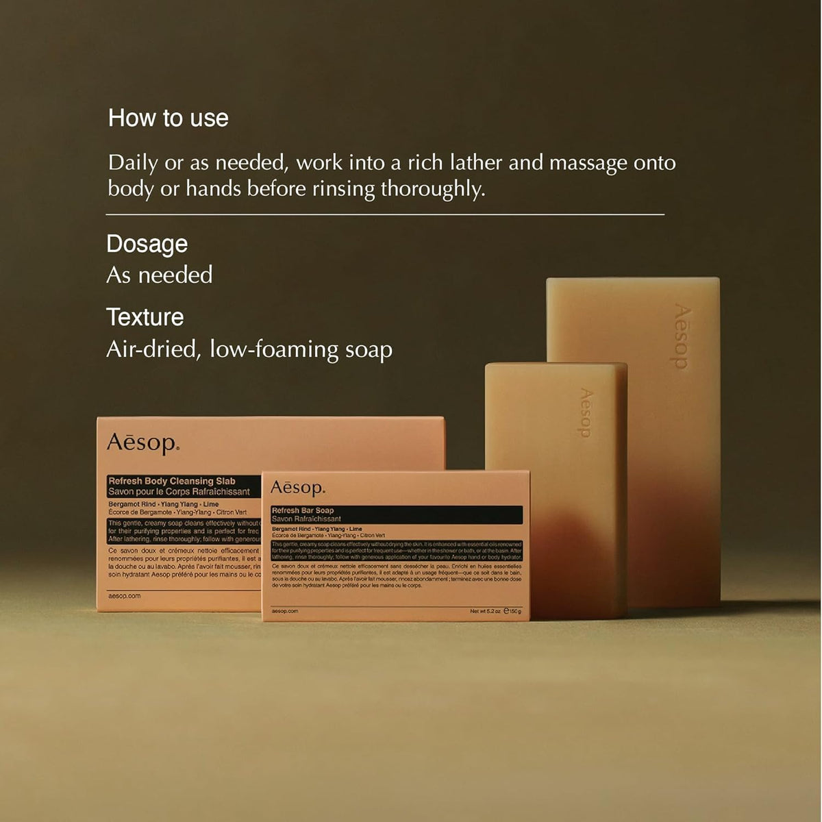 Aesop Refresh Body Cleansing Slab bar closeup showing creamy texture.