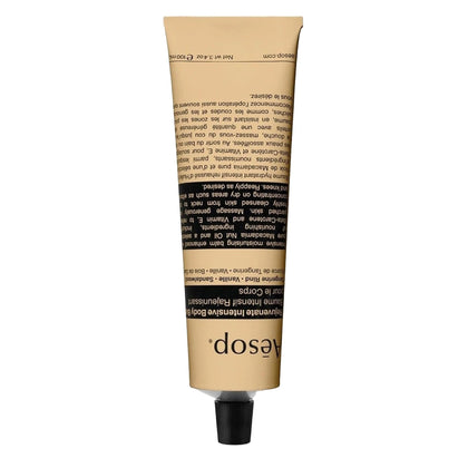 Aesop Rejuvenate Intensive Body Balm bottle with citrus-vanilla aroma for deep hydration.