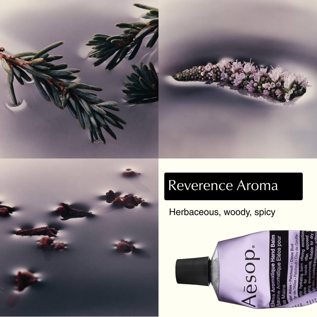 Aesop Resurrection hand balm tube close-up with citrus freshness for daily hand care.