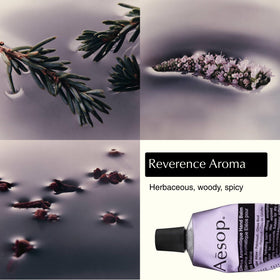 Aesop Resurrection hand balm tube close-up with citrus freshness for daily hand care.