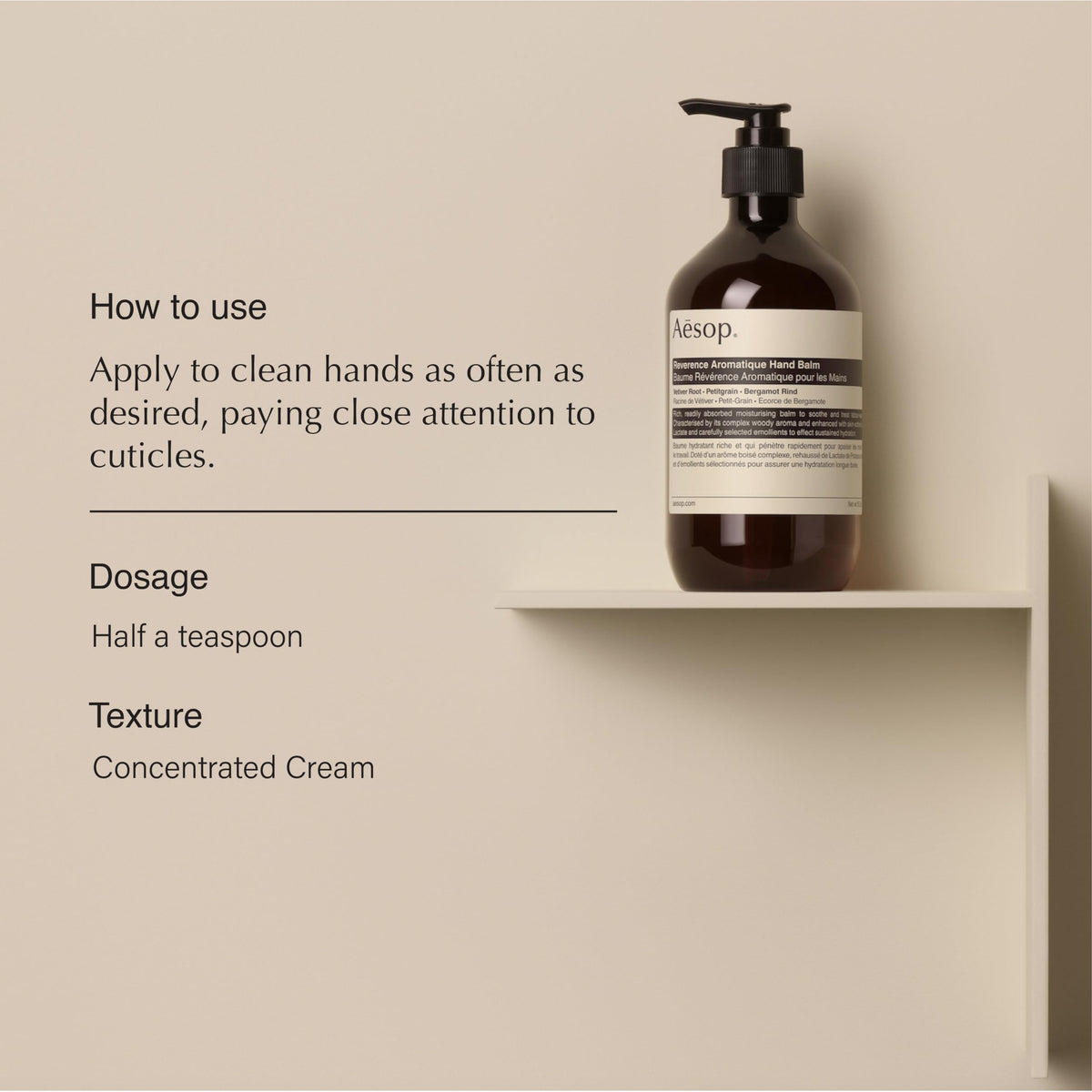 Aesop Reverence Hand Balm creamy texture close-up emphasizing smooth application.