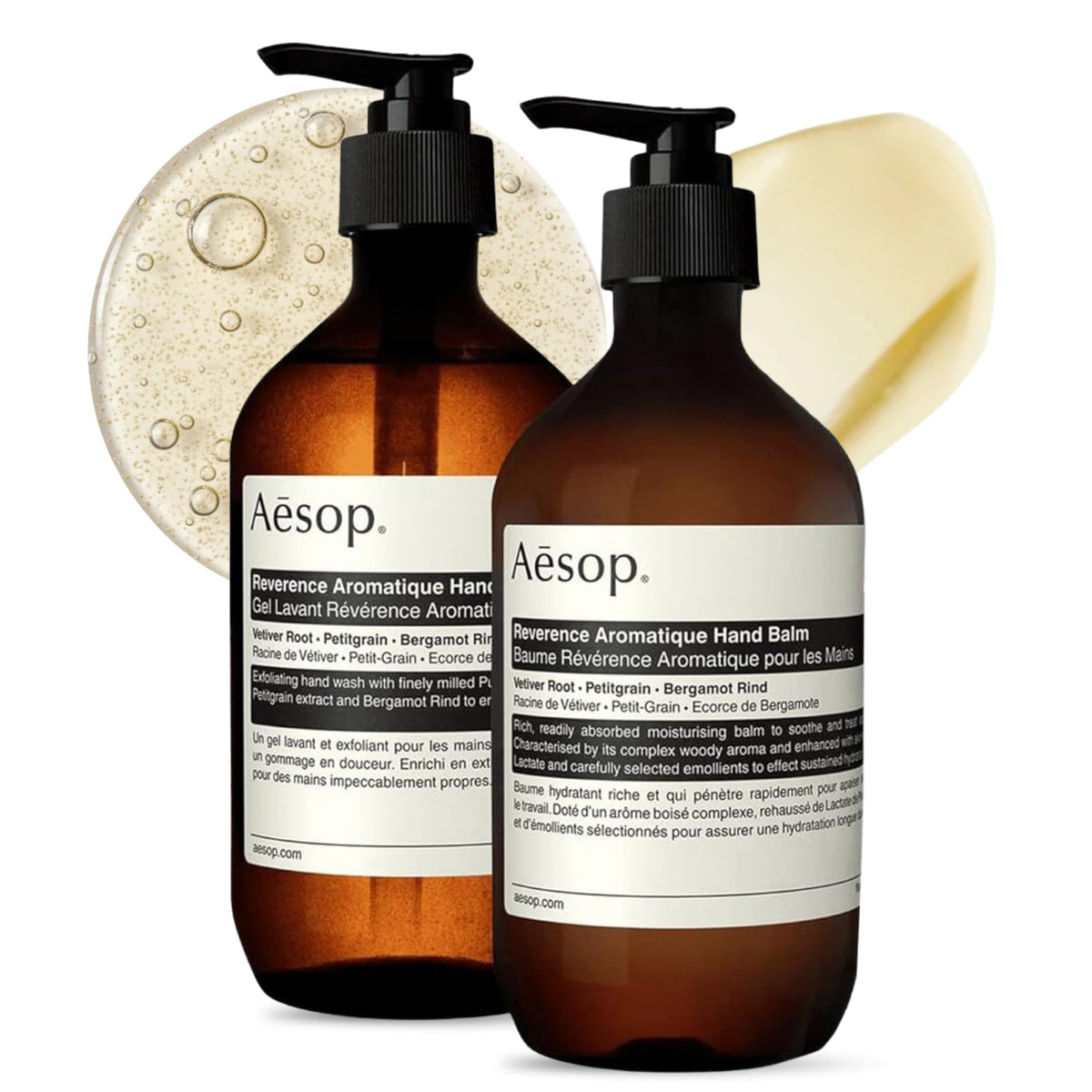 Aesop Reverence Hand Wash bottle with a pump-top, exfoliating for smoother hands.