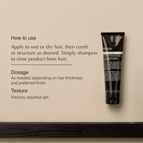 Aesop Sculpt Hair Polish close-up as it dispenses smoothly for high-hold styling.