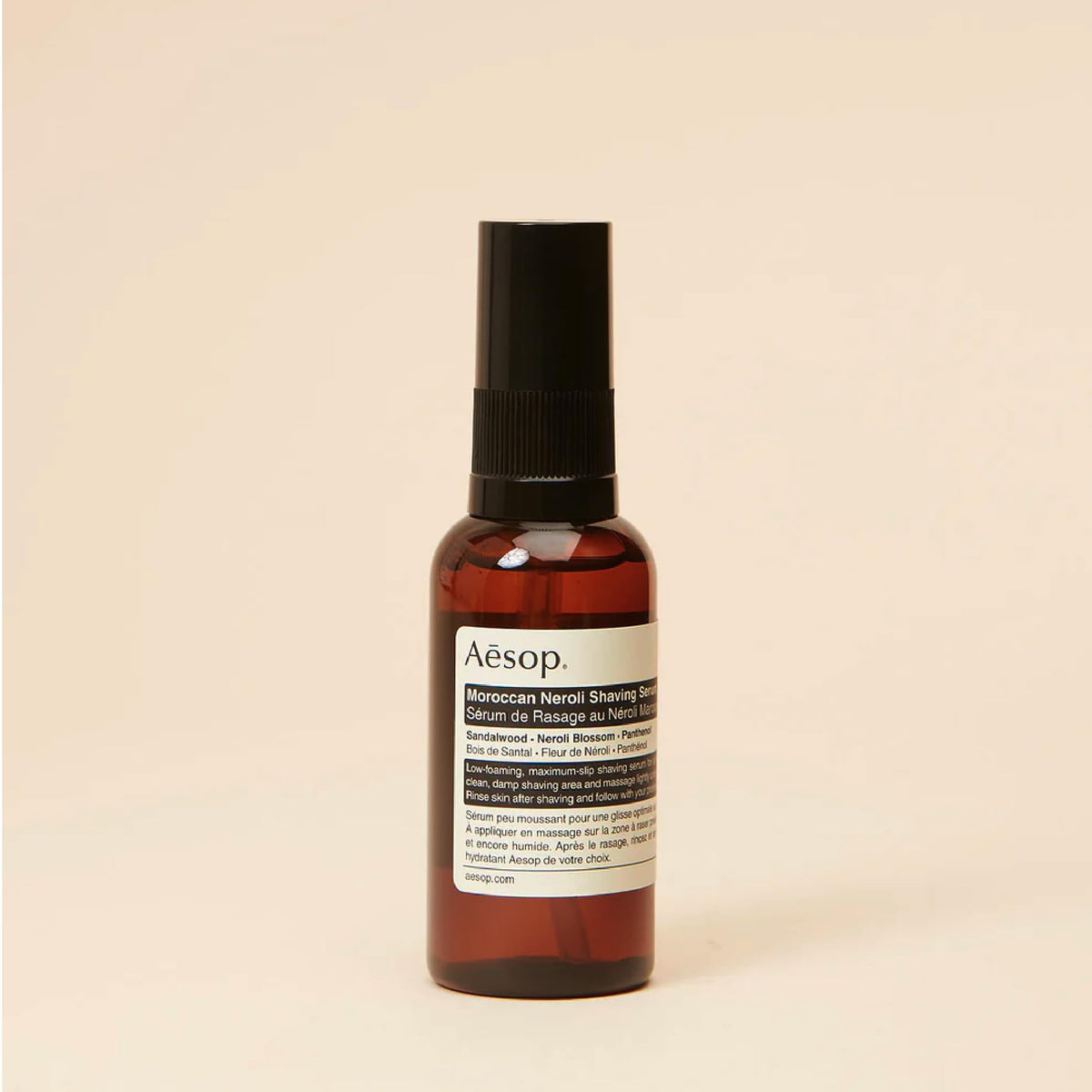 Close-up of smooth skin after shaving with Aesop serum.
