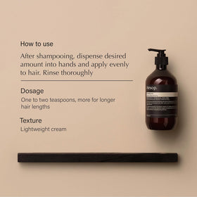 Aesop Volumizing Conditioner on hair with shine.