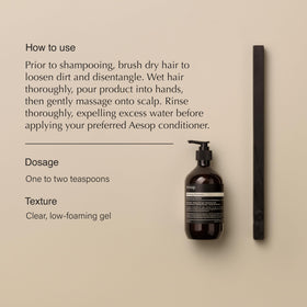 Aesop Volumizing Shampoo back label displaying vegan and sustainability information