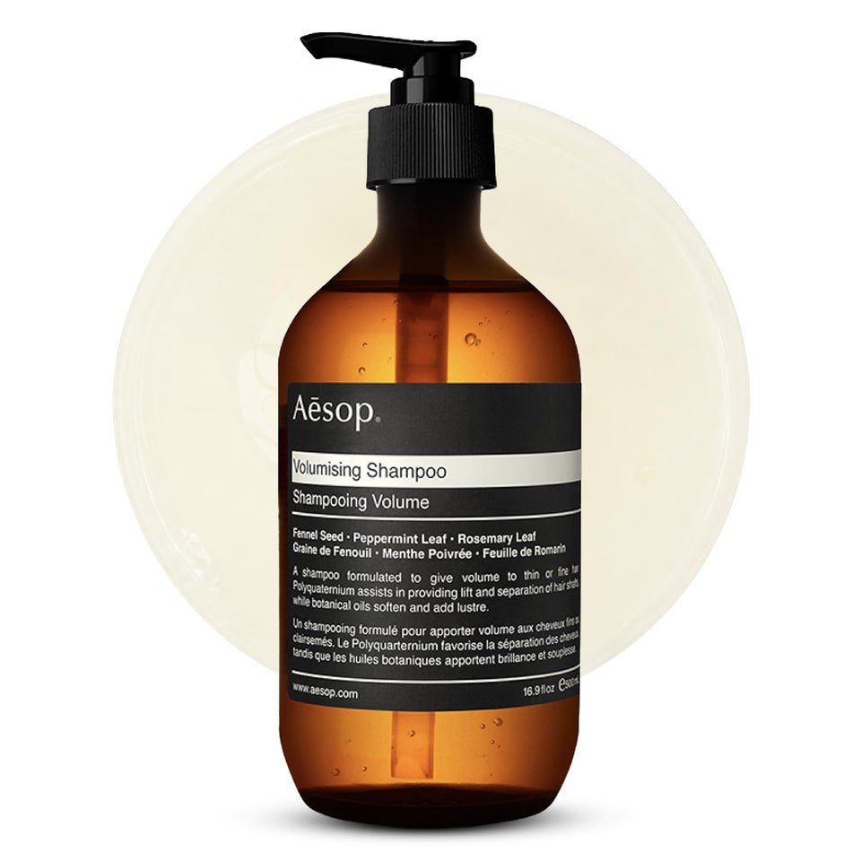 Aesop Volumizing Shampoo bottle front view highlighting lifting formula for fine hair