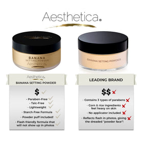 Aesthetica Banana Loose Setting Powder compact close up showing banana tint balance