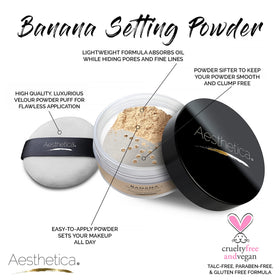 Aesthetica Banana Loose Setting Powder with velour puff for on the go touch ups