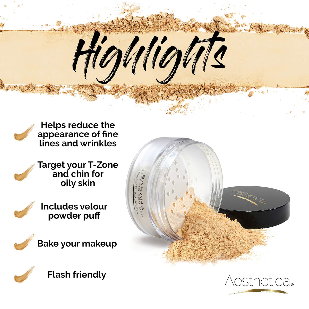 Aesthetica Banana Loose Setting Powder under eye area showing balanced tone