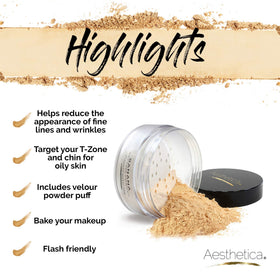 Aesthetica Banana Loose Setting Powder under eye area showing balanced tone