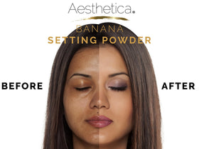 Aesthetica Banana Loose Setting Powder on skin demonstrating oil absorption for a matte look