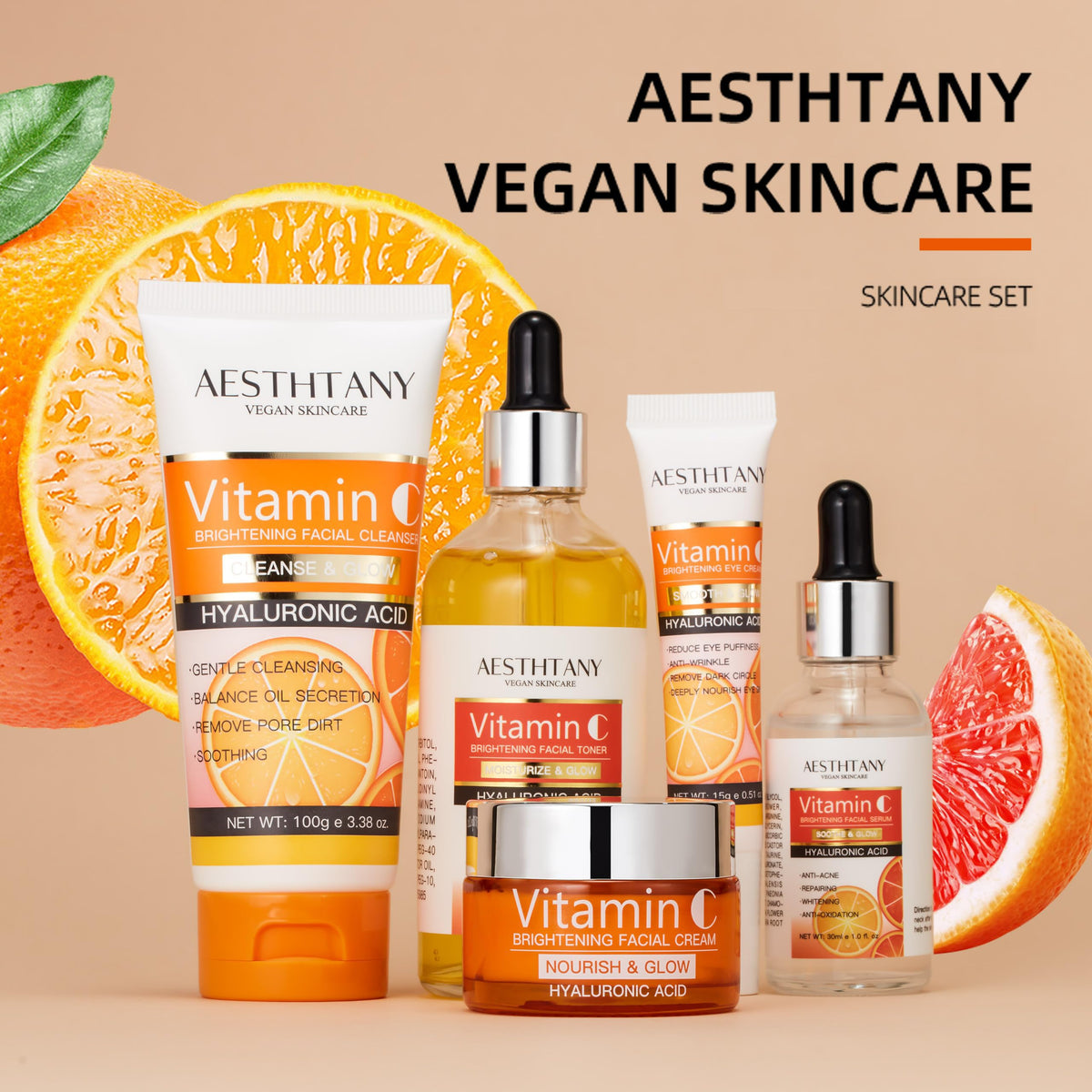 AESTHTANY Vitamin C set toner bottle for balanced hydration and smooth complexion.