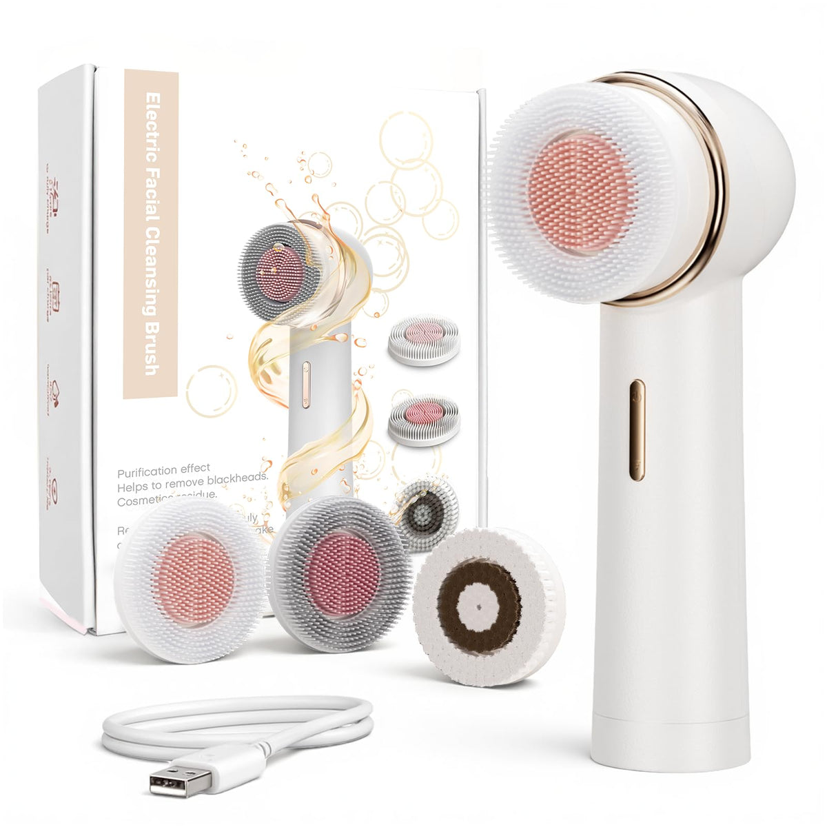 AFEIOFT electric facial cleansing brush front view showing dual rotating heads for a refreshing cleanse.